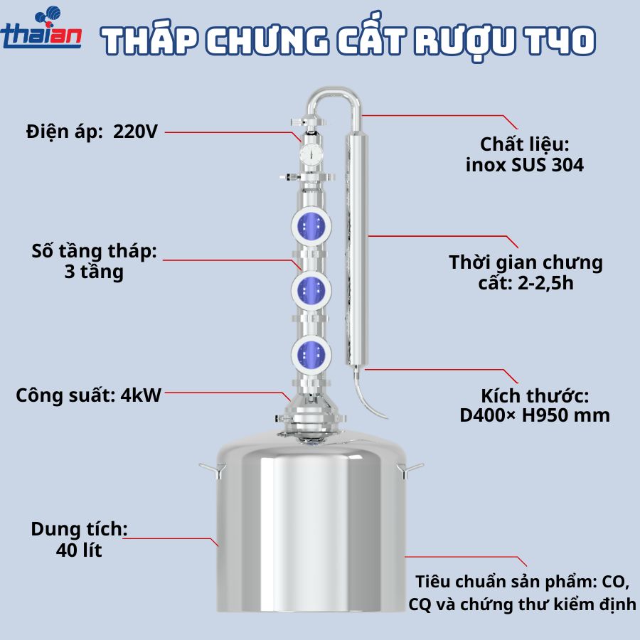 Tháp chưng cất rượu T40 TA