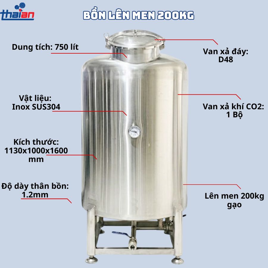 Bồn ủ men chuyên dụng 200kg gạo