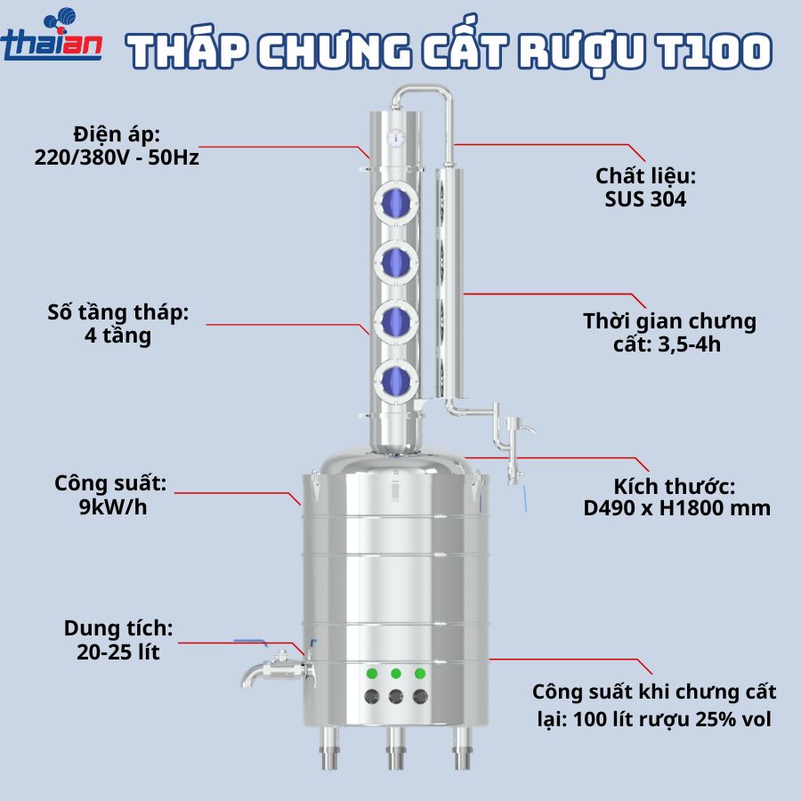 Tháp chưng cất T100 inox