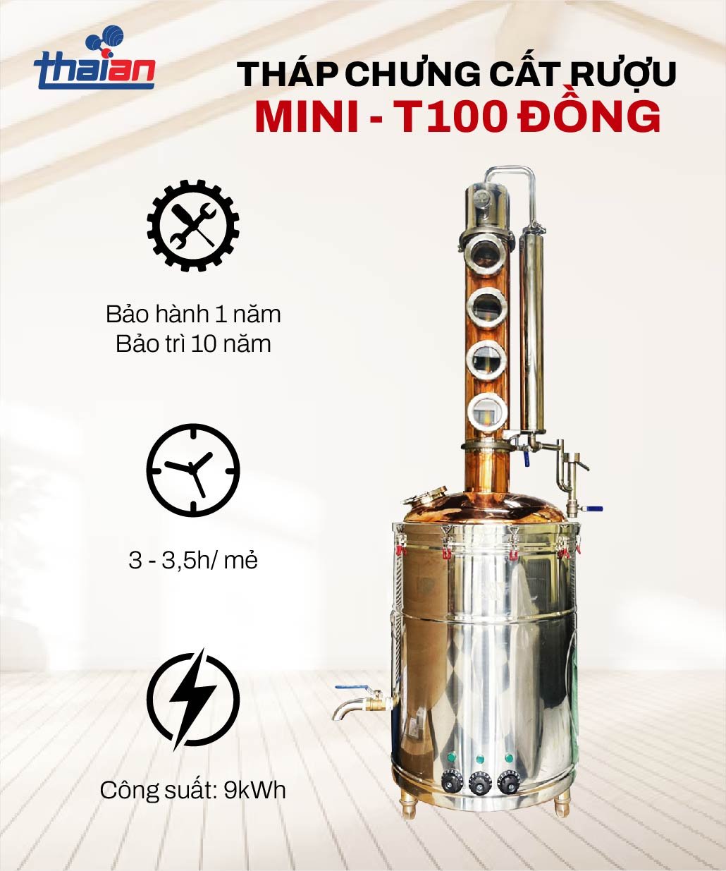 tháp chưng cất rượu t100 đồng
