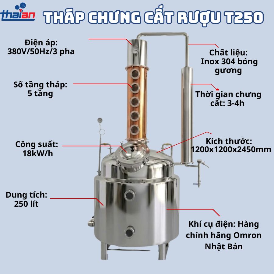 Tháp chưng cất rượu T250 Ta1