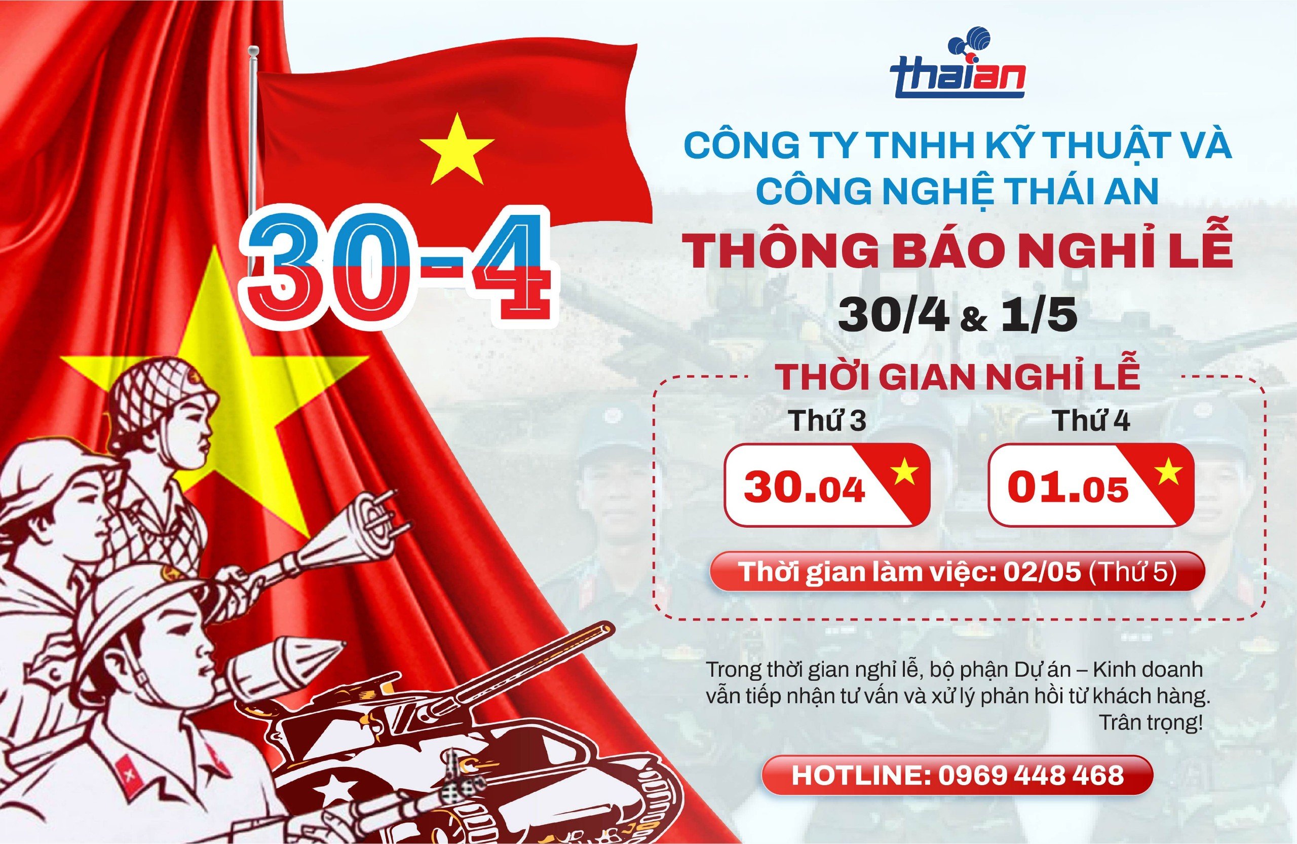 Thiết bị Thái An thông báo lịch nghỉ lễ.