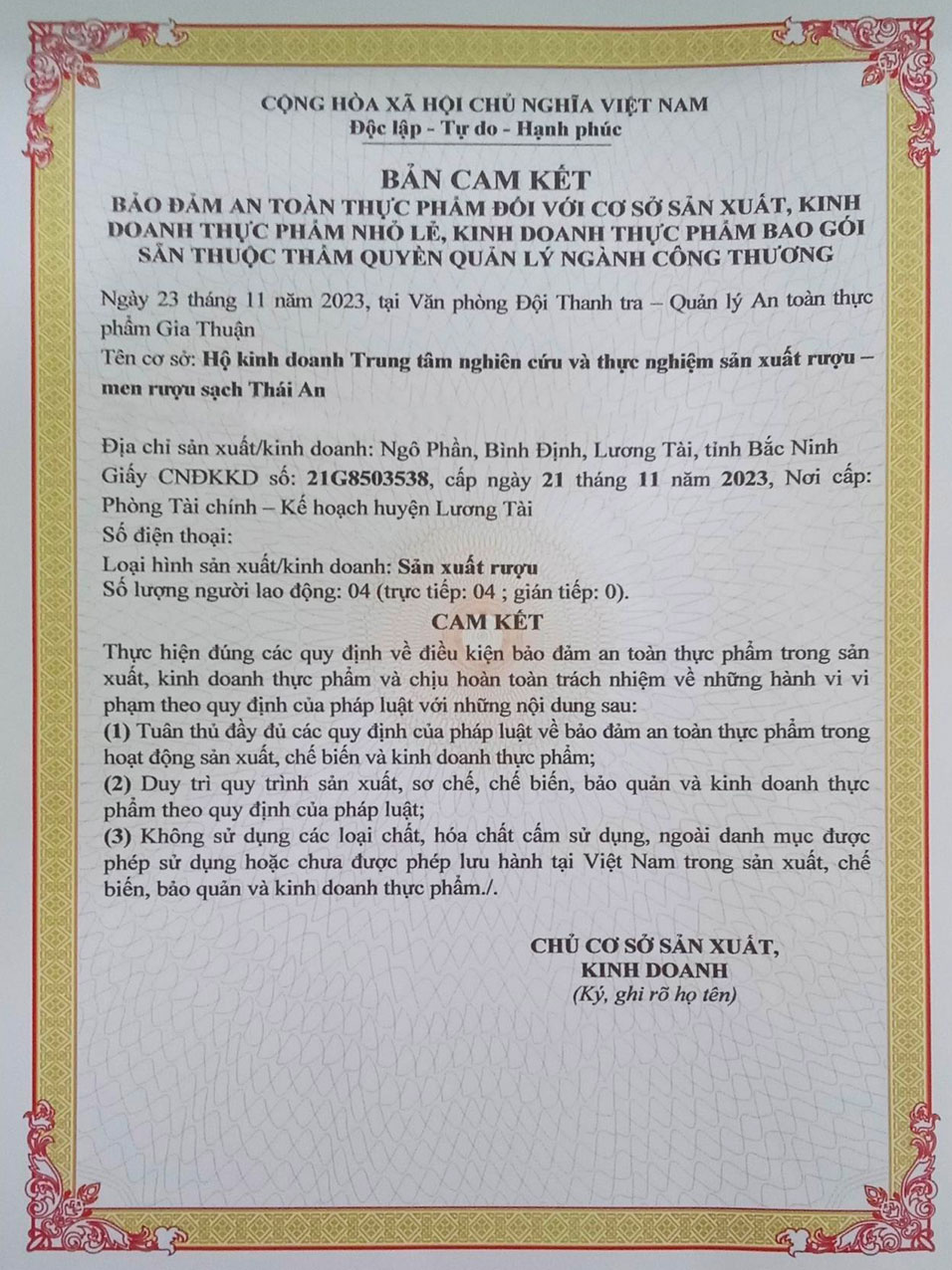 Bản cam kết