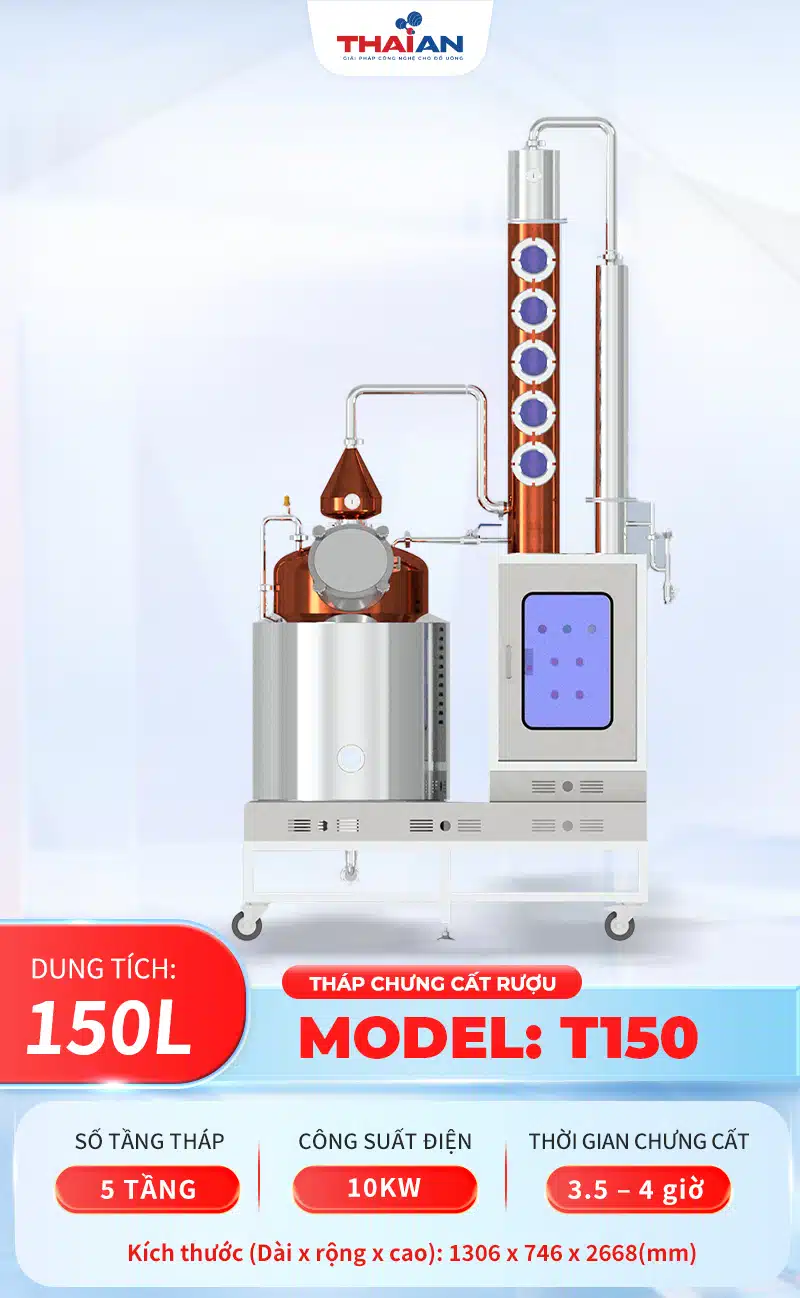 T150 – tháp chưng cất rượu inox nhỏ gọn
