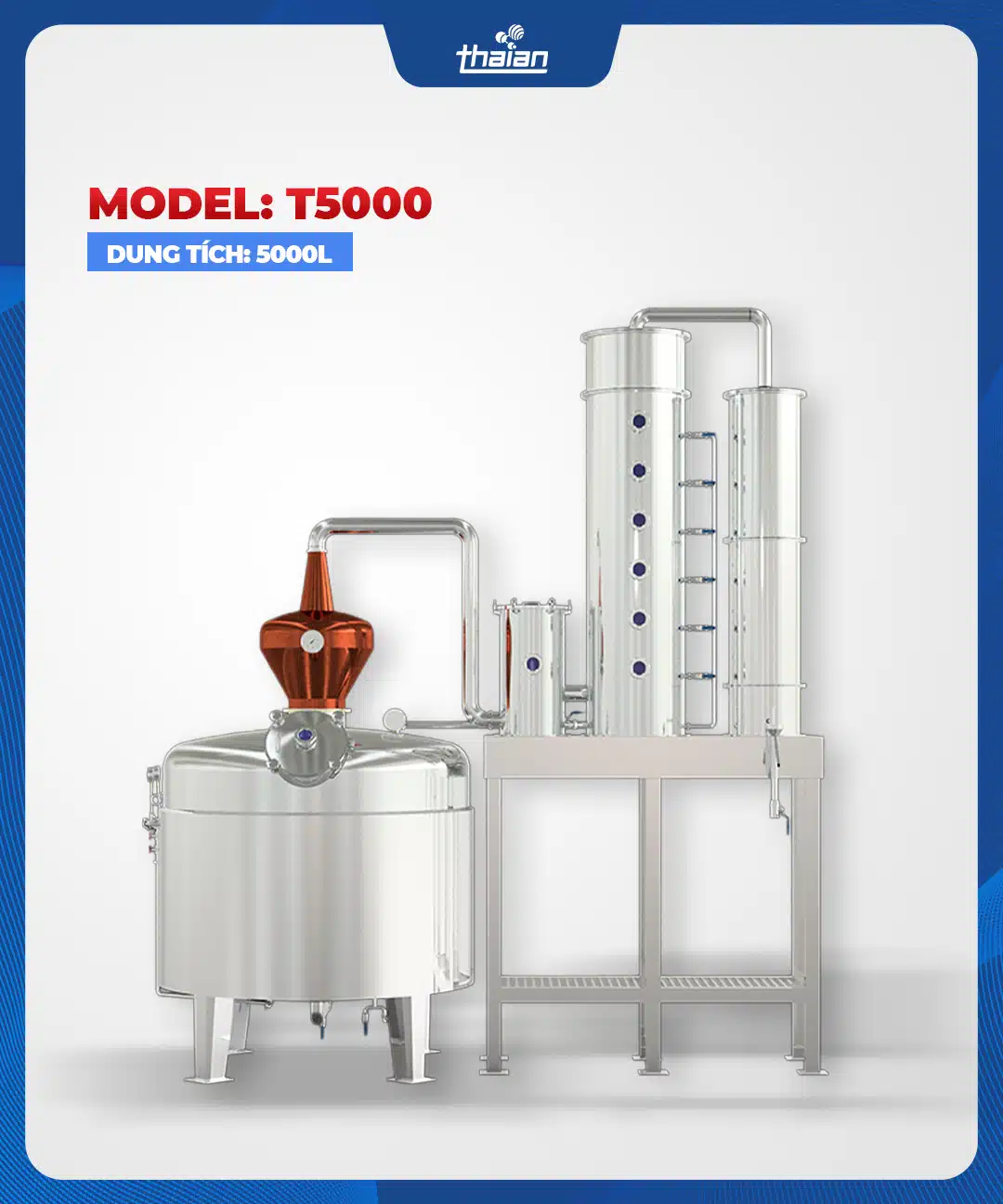 (Tháp chưng cất rượu T5000 với công suất lớn)